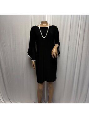 Nik and Nash Black White Bell Sleeve Dress Size Medium Stretch Classic NEW